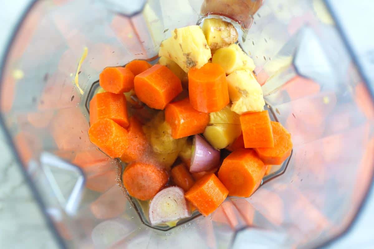 Carrot Ginger Dressing Ingredients in a Blender
